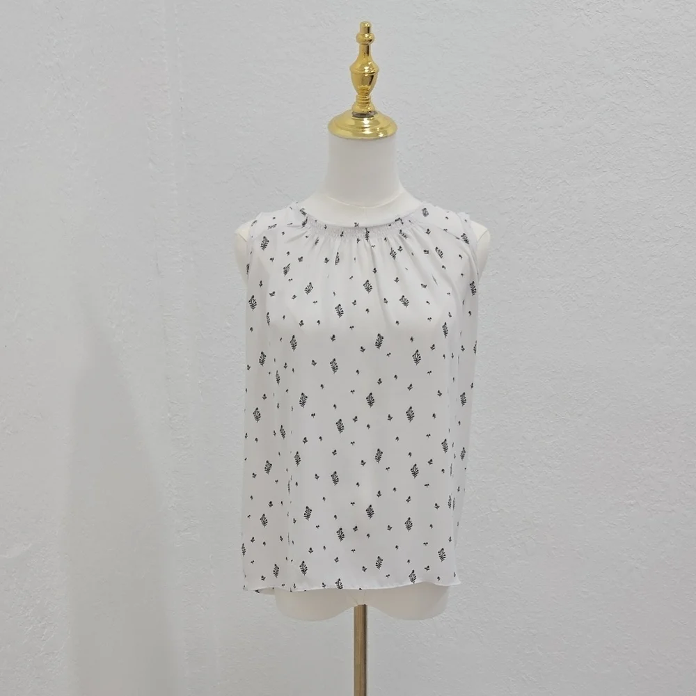 ❤️❤️❤️LOFT White Sleeveless Gathered-Neck Printed Camisole - Picture 7 of 7